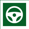 A steering wheel icon